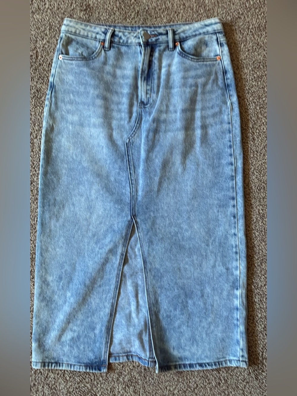 High-Waist Light Blue Denim Straight Skirt